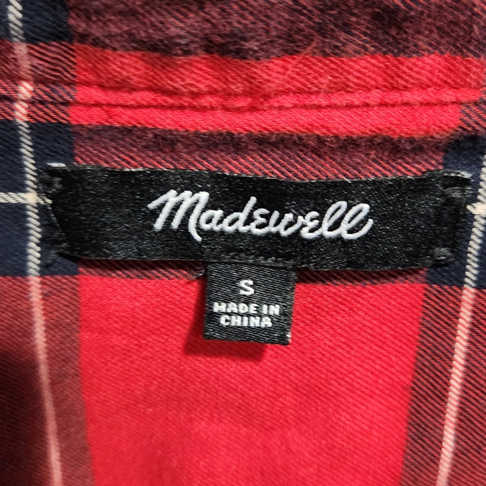 Madewell red black embroidered plaid button down shirt size Small - Picture 8 of 8